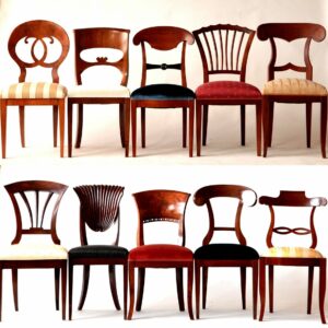 Biedermeier Eclectic Set, Unique Set of 10 Dining Chairs Each in Different Design