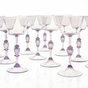 Twelve Cenedese Wine Glass Set, Cyclamen Colour. Murano Glass. Masterpieces