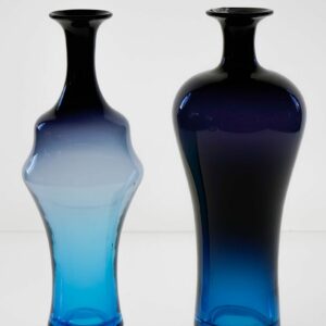 Pair of Glass Vases. VeArt Cobalto Aquamarine fading. Paolo Venini design.