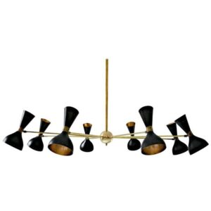 Eight-Arm Brass Chandelier, Ivory or Black Heads, Gold Inside in Stilnovo Style