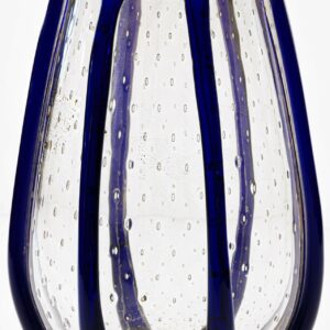Murano Large Vase with baloton bubbles in gold leaf and Cobalt Blue beads