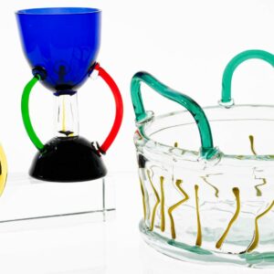 Set of two stem glass or cup and a bowl. 80s.
