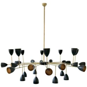 Alterno Branching Chandelier, Black/Ivory with Gold Inside, Stilnovo Style, solid brass.