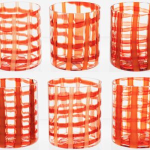 Exclusive Set of 6 Murano Tumblers, Burnt Orange Zanfirico over White, Cenedese