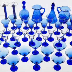 Full Murano Glass Set for 12, La Filigrana, Cobalt Blue-Zanfirico, Rare find