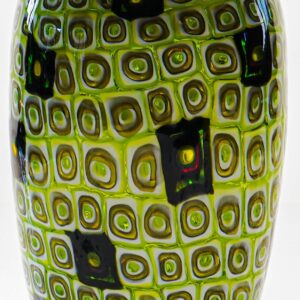 Unique Murano Glass Vase, Murrine Romane style in Black and Green
