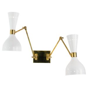 Doppio, two arms adjustable articulated sconce, twin shades. Piattelli design