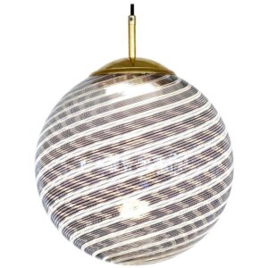 Gaia, Murano 5 Black and 2 White Mezza Filigrana glass sphere, Piattelli Design
