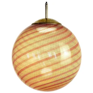 Gaia, Murano 5 Amber and 2 Red Mezza Filigrana glass sphere, Piattelli Design