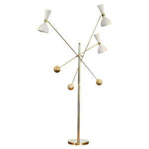 Contrappeso Terra, Brass Floor Lamp , Pivoting Three-Arm with twin Giano shades
