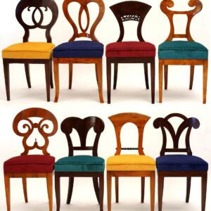 Eclectica, set of 8 Walnut Biedermeier dining Chairs each in different style