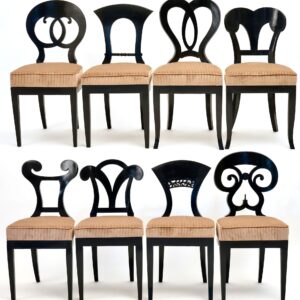 Eclectica, set of 8 Ebonized Biedermeier dining Chairs each in different style