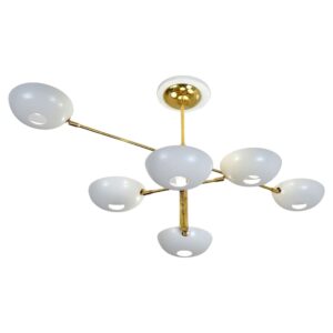 Orbitale Doppio, 6 Rotating Arms Brass Chandelier, design by Silvio Piattelli