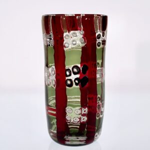 Mosaic Murano Vase with Murrina, Zanfirico and Avventurina in red and gray