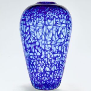 Murano glass Vase. Web design of Murrine in Cobalt and Aquamarine, Vittorio Ferro Style