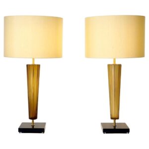 Pair of Amber Reverse Cone Murano Table Lamps by Alberto Donà — Maestro Collection