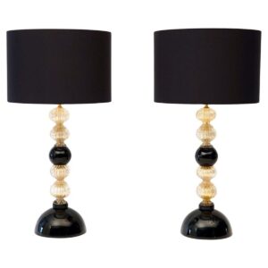 Pair of Black and Rigadin Gold Murano Table Lamps by Alberto Donà — Maestro Collection