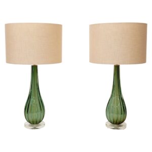 Pair of Green Rigadin Gold Murano Table Lamps by Alberto Donà — Maestro Collection