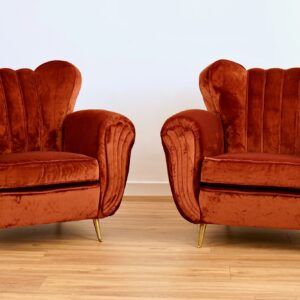 ISA Bergamo: A Pair of Mid-Century Armchairs restaured with Rubelli velvet