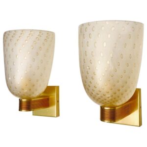 Pair of Baloton Gold Murano Glass Sconces, Piattelli curated Maestro collection