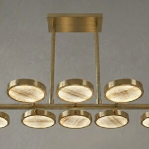 Sistema Solare Chandelier, Piattelli Design, Ivory-toned Onyx and Brass, 10-shades BREA PROJECT