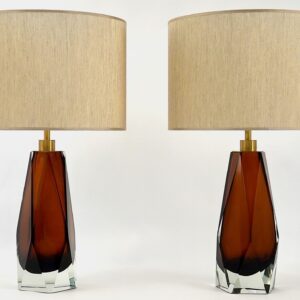 Tall Faceted Table Lamps pairs, Tobacco color Murano Glass , Maestro Collection
